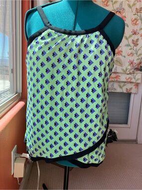 Geometric Mint & Navy Sleeveless Tankini Top XXL
